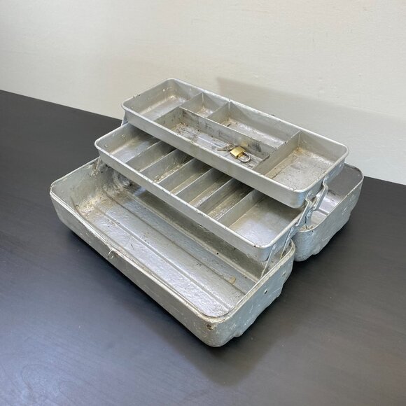 Metal Fishing Tackle Box 2 Tray, Tool Box, Craft Organizer Cantilever Utility. - Picture 3 of 10